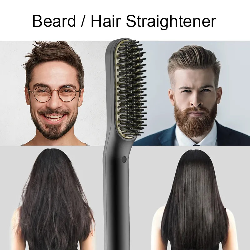 ANLAN Beard Hair Straightening Brush Hot Heated Comb Men Beard Multifunctional Straightener Ceramic Comb Quick Hair Styler